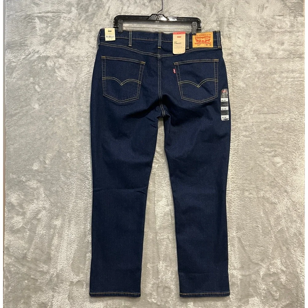 Levi's 514 Straight Jeans Mens 38x30 Blue Dark Wash Stretch Denim